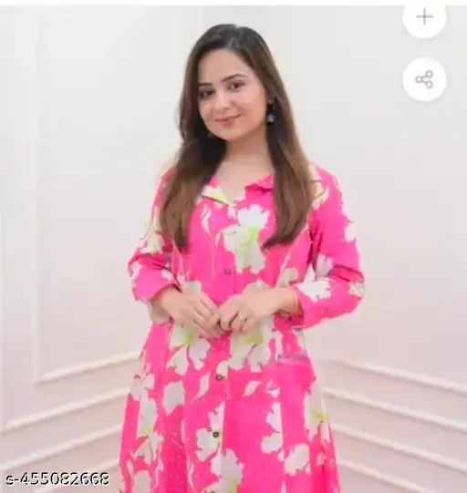 Maroon flower print cotton kurta and pants set, long sleeves, pack of 2 sizes M-XXXL, Indian fashion wear on mannequin