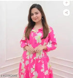 Maroon flower print cotton kurta and pants set, long sleeves, pack of 2 sizes M-XXXL, Indian fashion wear on mannequin