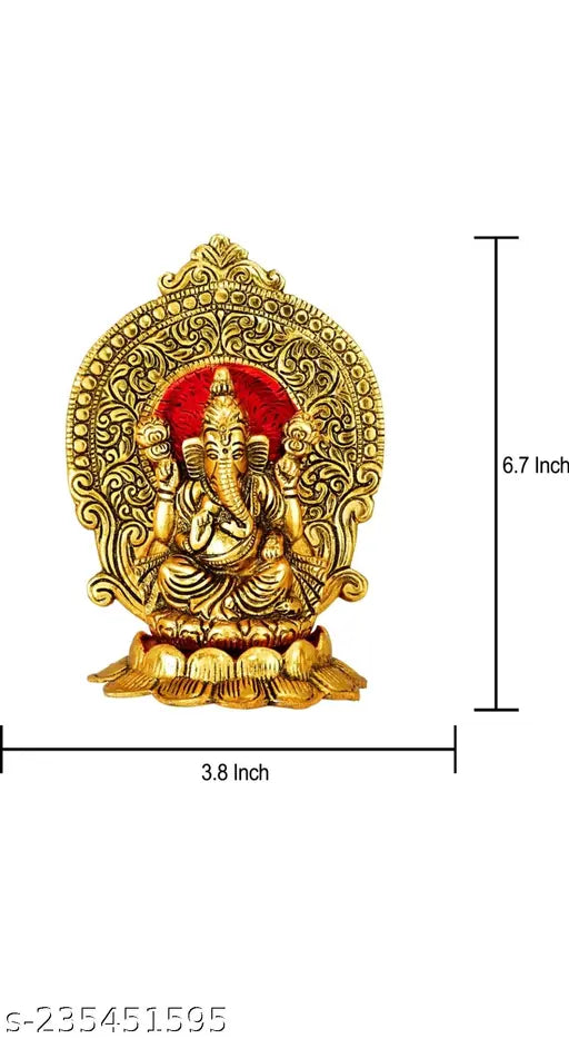 Metal Ganesh Laxmi idol on red flower, Indian Vastu decor, 1.5" x 10" x 10", luck and happiness symbol