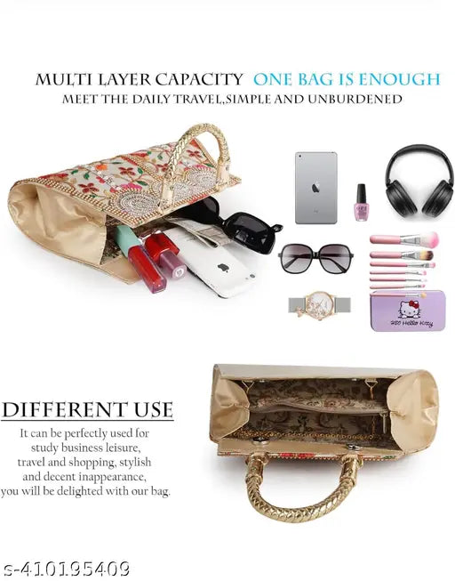 Contemporary multi-layer clutch with zip closure, holding cell phone and sunglasses
