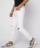 Cotton blend ripped knee-slit white jeans, size 28/30/32 for men, Indian origin