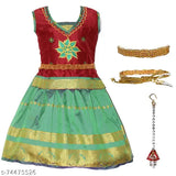 Cotton Silk Kids Girls Shenba Pattu Lehanga Choli with waist belt - Traditional Indian outfit for festivals and parties