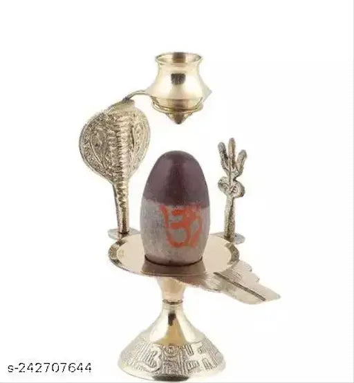 Haridwar Divine Narmadeshwar Brass Shivling with Trishul - Multicolor, Indian temple accessory for Shivratri Saawan Pooja