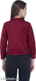 Stylish maroon denim jacket for women, solid net design in three-quarter sleeves on mannequin