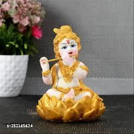 Polyresin Krishna Idol for Home Decor - Indian-made handcrafted figurine, 7 cm length, 12.5 cm height, perfect for pooja, gift, or showpiece