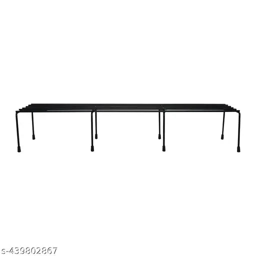 Black metal garden stand (pack of 4), ideal for outdoor and indoor plants in home office or living room, 24 inches, chambray net fabric, origin India