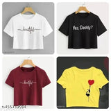 Stylish traditional printed cotton crop tops for women & girls (Pack of 4), India-origin shortsleeved garments with varied sizes S-XL