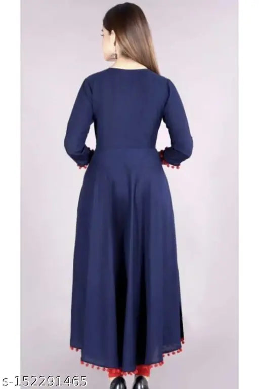 Blue rayon three-quarter sleeve embroidered For4 latkan blouse on mannequin