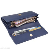 Blue leather clutch wallet, multiple card slots