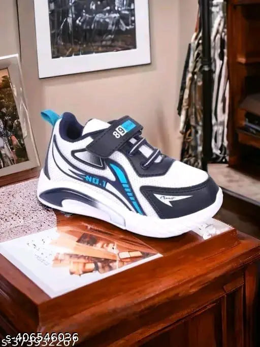 Pair of PVC casual shoes, blue and white design with clear crystal accents
