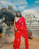 Georgette saree with detailed embroidery, trendy design, ideal for weddings