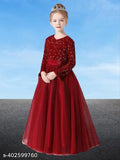 Nice trending net gown, solid pattern, long sleeves for infants to young teens (5/6yrs - 15/16yrs), Indian origin