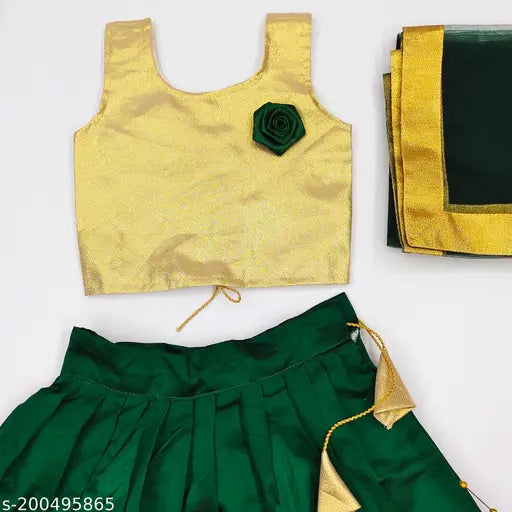 Krinth KP Kids satin lehenga choli set with net dupatta, sleeveless, solid patterns, Indian origin, 6 months to 12 years sizes