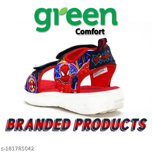 Red and navy blue patent leather Spiderweb kids summer sandals with green detail, perfect for boys aged 2-8 years
