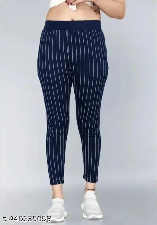 Striped cotton blend jeggings, free size ankle length for women and girls