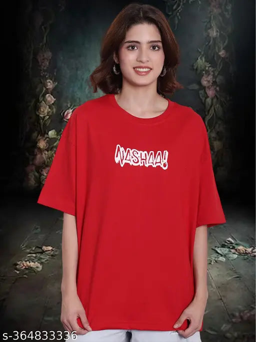 Red cotton front and back loose fit oversized baggy T-shirt for women
