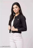 The image shows a woman in a stylish denim jacket