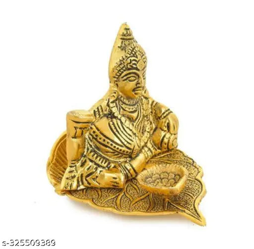 Metal leaf Kuber diya with paan diya for home decor, gift, and puja idol. Handcrafted aluminum table diya (25 inches) in Indian temple decor style