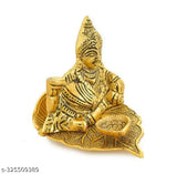 Metal leaf Kuber diya with paan diya for home decor, gift, and puja idol. Handcrafted aluminum table diya (25 inches) in Indian temple decor style