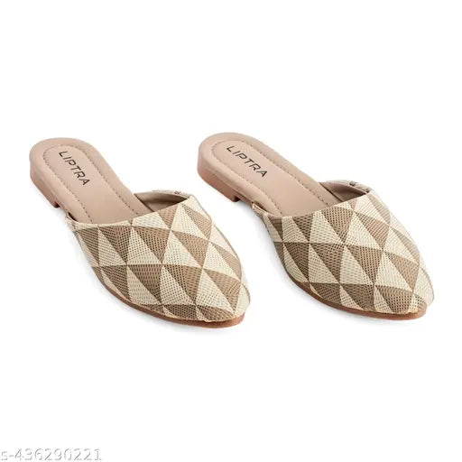 Fashionable slippers, trendy women's footwear, white with geometric pattern design