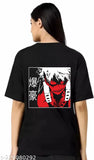 Black cotton round neck t-shirt featuring My Hero Academia anime print, oversized