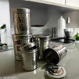 Stainless steel kitchen storage containers; set of five; from 500ml to 2kg; clear with black lazer designs