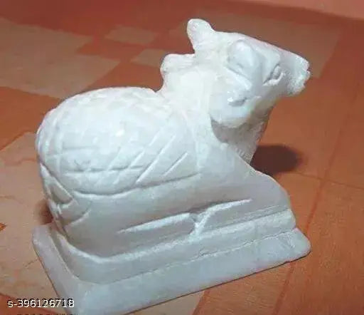 White marble Shivling Nandi idol (5cm) for home temple or showpiece