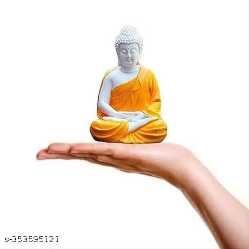 Orange resin premium meditation Buddha statue, 5 inches tall