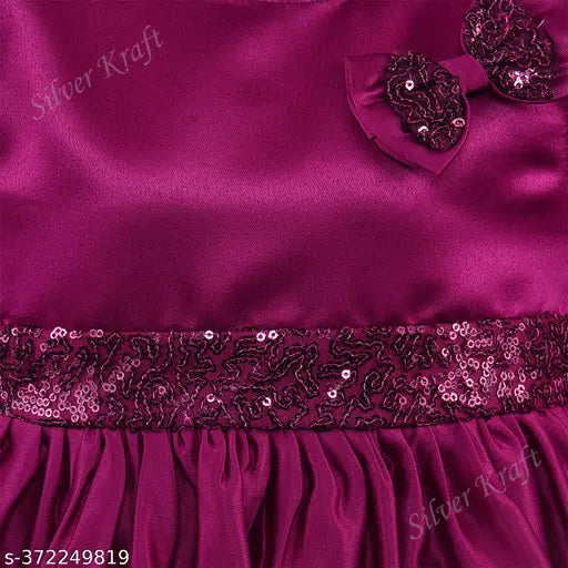 Silver Kraft girls' satin frock dress with lace trim and bow detailing on waist