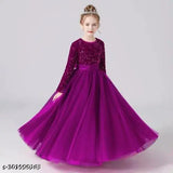 Embellished net sequin gown dress for girls parties, soft velvet fabric and astin inner lining. One size extra for healthy kids, one size less for slim kids. Dry clean only. Available sizes: 5-6 Years, 6-7 Years, 7-8 Years, etc. Indian made