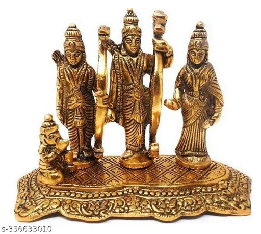Metal Hindu religious idol set: Lord Ram Darbar with Sita, Laxman, Hanuman - Traditional Indian artisans craft, 18cm x 13cm x 8cm, ideal for home decoration or pooja room
