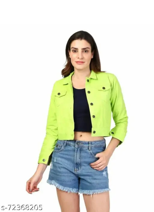 Stylish retro cotton blend jacket & waistcoat, solid neon color for women's fashion