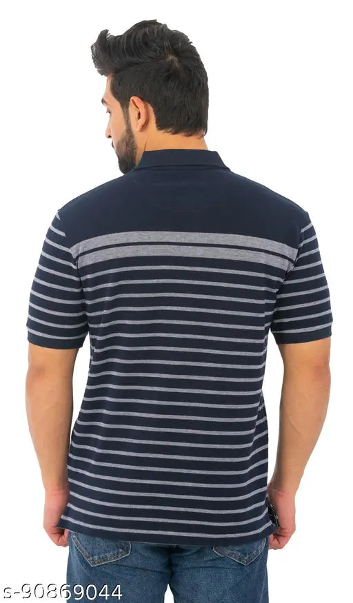 Blue-striped cotton blend pique polo shirt, short sleeves, signature Wild Cops embroidery