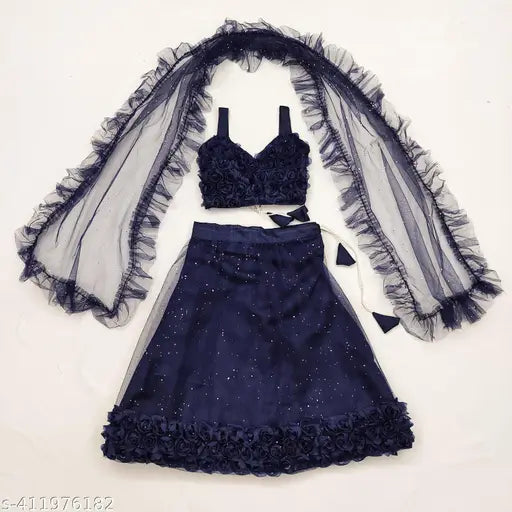 Embroidered super net lehenga choli set, sleeveless and duppatta with various sizes from 9-10 years old, Indian traditional wear
