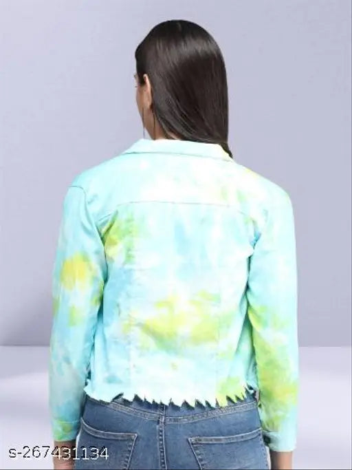 Cotton blend tie dye women's casual jacket, regular fit with long sleeves, denim fabric and closure button, enhances wardrobe versatility