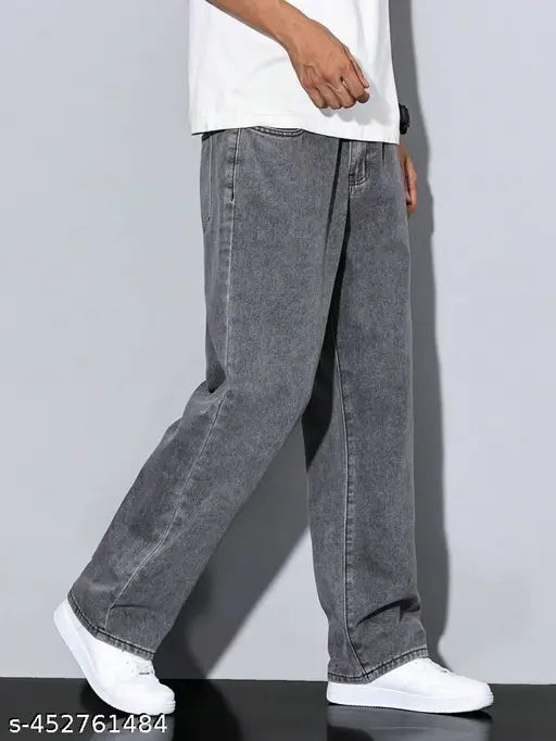 Blue denim pants men's casual style loose fit
