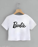 Printed Barbie lycra crop top T-shirts, contemporary style for women's fashion