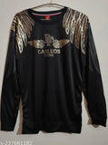 Stylish men's black Lycra long sleeve T-shirt with printed net design, size N. (India)