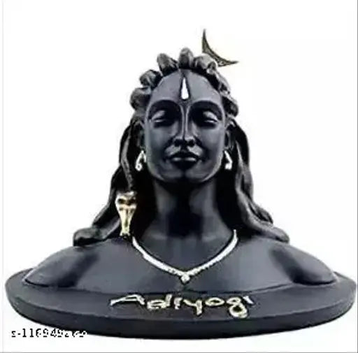 Black Adiyogi Shiva statue for car dashboard, handcrafted polyresin idol for home/office décor
