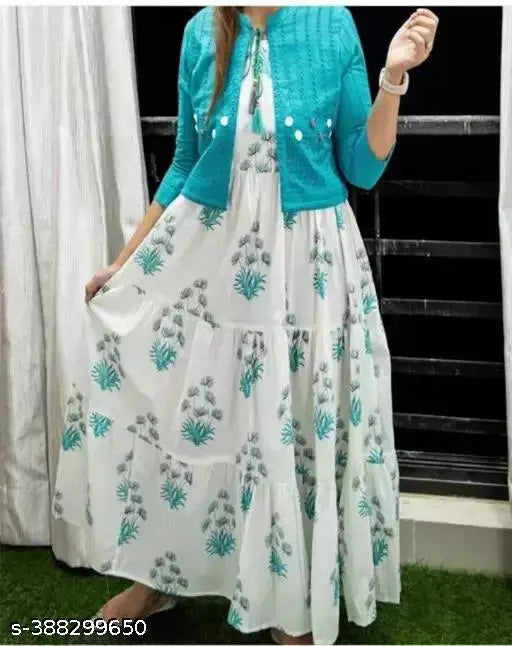 Viscose Rayon printed net kurta set, three-quarter sleeves. Women's fashion from India