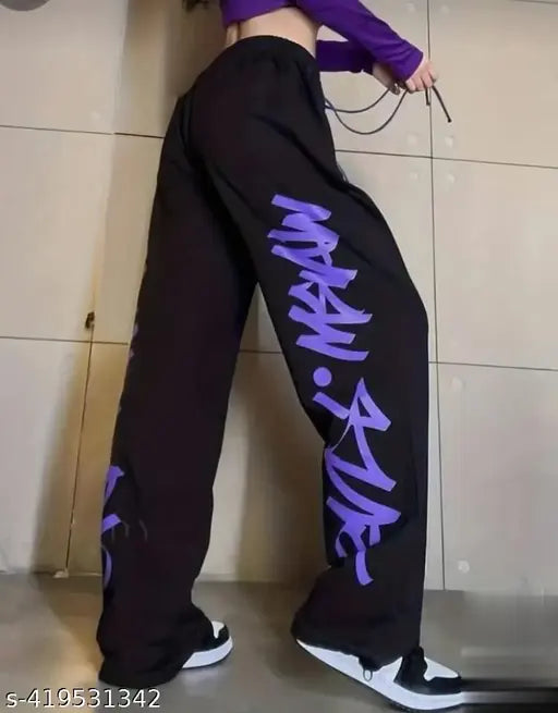 Black cotton blend printed joggers for women, premium comfort, versatile style, athletic performance, Indian origin