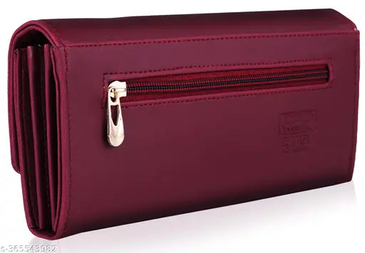 A red, women's fashion clutch wallet with a zip closure, 4 card slots