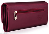 A red, women's fashion clutch wallet with a zip closure, 4 card slots