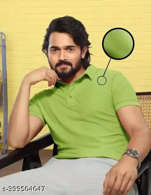 Light green polo dot knit cotton blend t-shirt, short sleeves, stylish and versatile for men and women