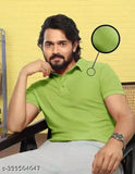Light green polo dot knit cotton blend t-shirt, short sleeves, stylish and versatile for men and women