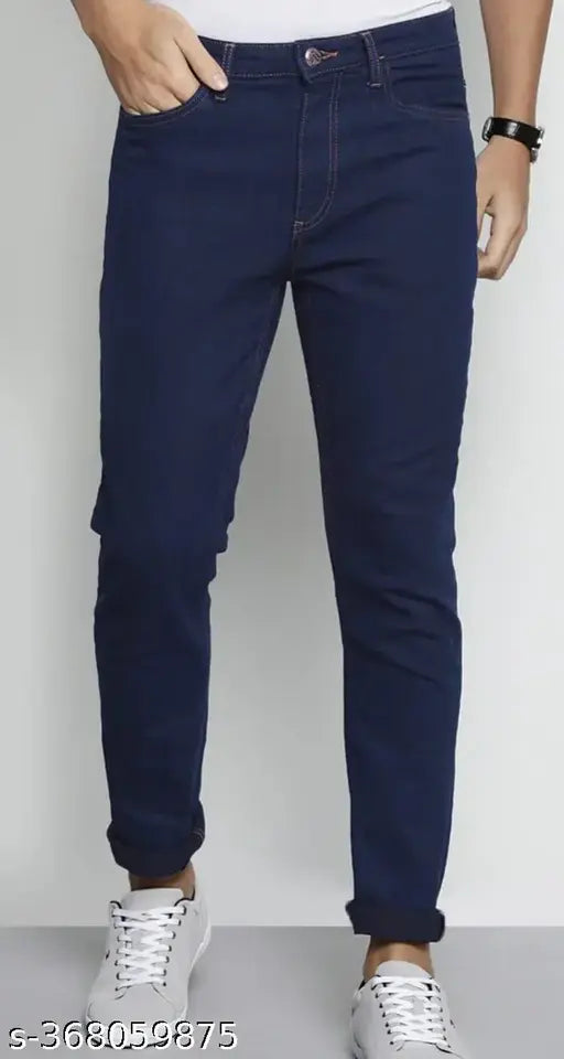 Dark blue cotton men's Hopewell jeans, regular fit with 28-36 sizes available on a clothing rack