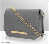 Gray leather sling purse, chain strap closure