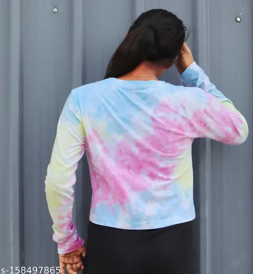 Tie-dye women's cotton long sleeve t-shirt, vibrant pattern, XL size, dry clean only