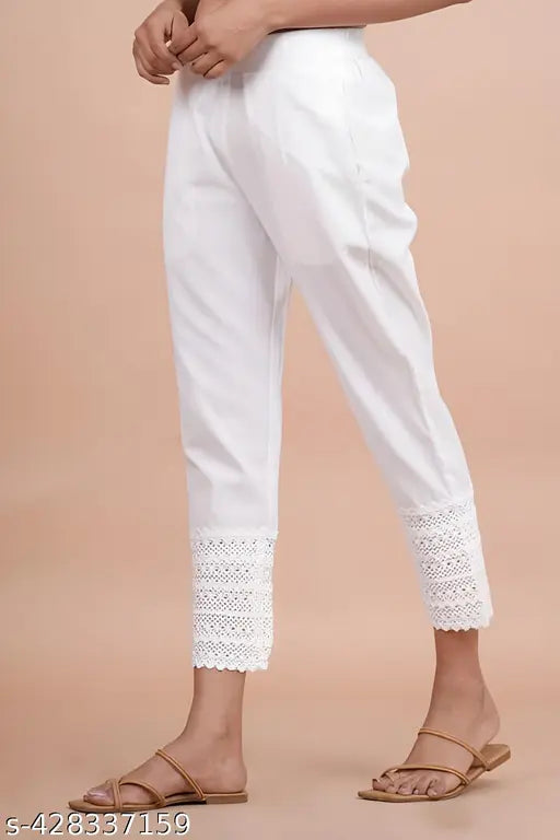 White cotton trousers women's regular fit