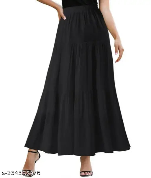 Black, pleated midi skirt